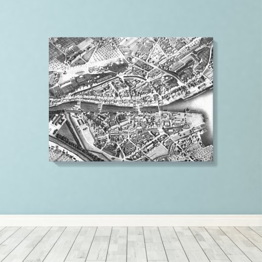 kaart van Zürich Zwitserland (1850) Canvas Afdruk (Insitu (Houten vloer))