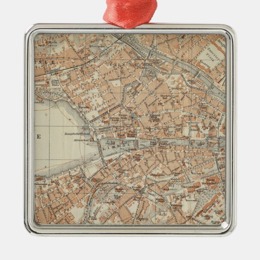  kaart van Zürich Zwitserland (1913) Metalen Ornament (Voorkant)