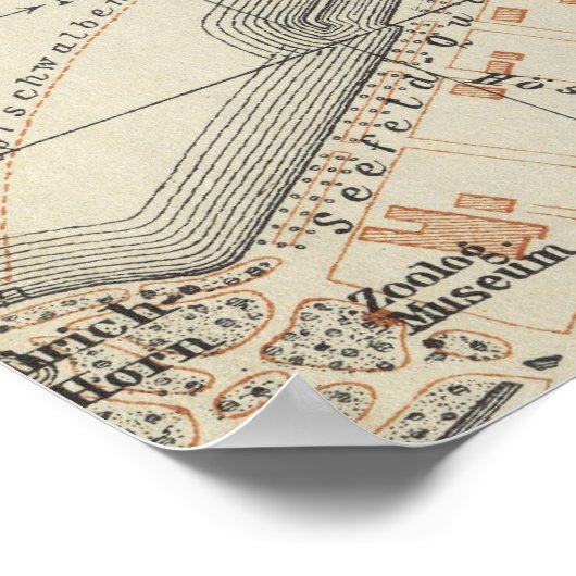 kaart van Zürich Zwitserland (1913) Poster (Hoek)