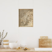 Kaart van Zweden, Noorwegen door Arrowsmith Poster (Keuken)