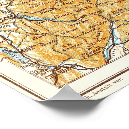 Kaart van Zwitserland Gepubliceerd in 1913 Baedeke Poster (Hoek)