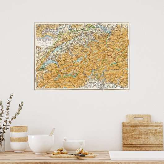 Kaart van Zwitserland Gepubliceerd in 1913 Baedeke Poster (Keuken)