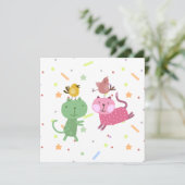 kaart verjaardag 2 poezen 2 vogeltjes (Staand voorkant)