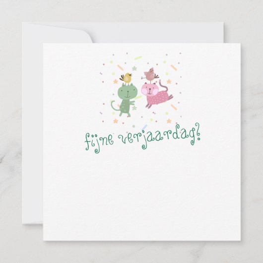 kaart verjaardag 2 poezen 2 vogeltjes (Achterkant)