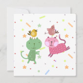 kaart verjaardag 2 poezen 2 vogeltjes (Voorkant)