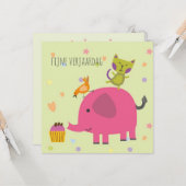 kaart verjaardag olifantje poes en cupcake (Voorkant / Achterkant in situ)