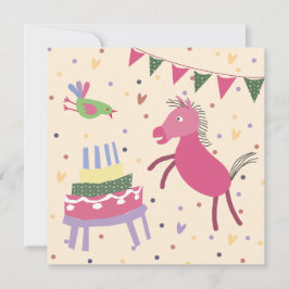 kaart verjaardag paardje met taart