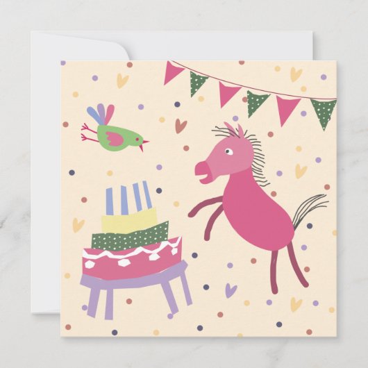  kaart verjaardag paardje met taart (Voorkant)