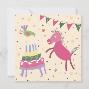  kaart verjaardag paardje met taart