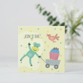 kaart verjaardag uitnodiging aapje cupcake (Staand voorkant)