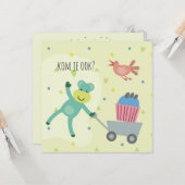 kaart verjaardag uitnodiging aapje cupcake (Voorkant / Achterkant in situ)