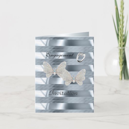 Kaart Verloving Silver Blue Ring Butterflies (Voorkant)