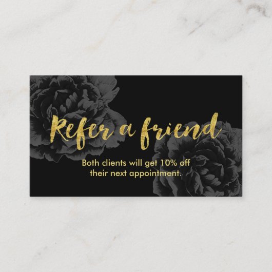 Kaart verwijzing | donkere Floral in Gold Script (Voorkant)