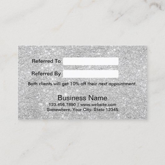 Kaart verwijzing | Modern Silver Glitter Beauty Sa (Achterkant)