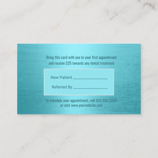 Kaart verwijzing | Modern Turquoise Dentist Dental (Achterkant)