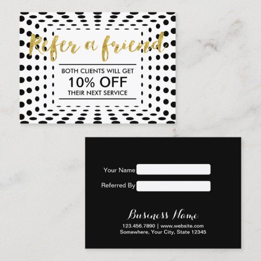 Kaart verwijzing | Moderne Stippen Gold Script (Voorkant / Achterkant)