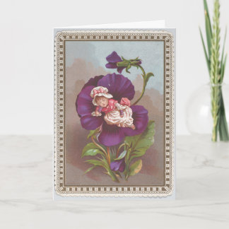 KAART: Vintage Paarse Bloem Fee Antieke Kunst Kaart