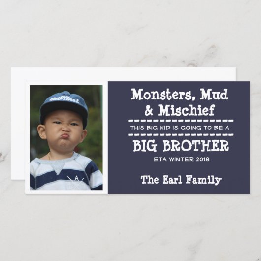 Kaart voor aankondiging geboorte baby met grote br (Voorkant / Achterkant)