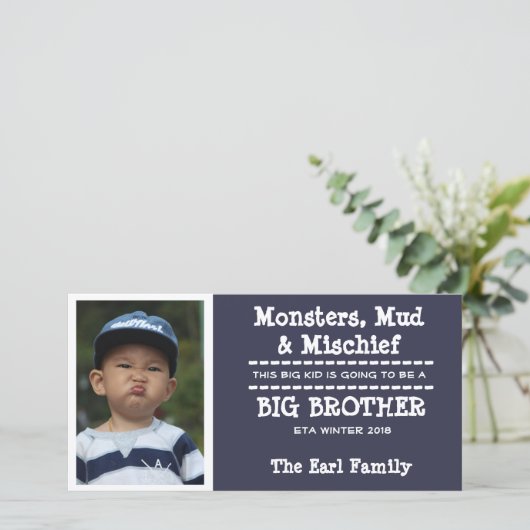 Kaart voor aankondiging geboorte baby met grote br (Staand voorkant)