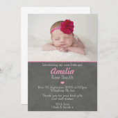 Kaart voor aankondiging geboorte meisje dank je (Voorkant / Achterkant)