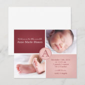 kaart voor aankondiging van BABY MEISJE (Voorkant / Achterkant)