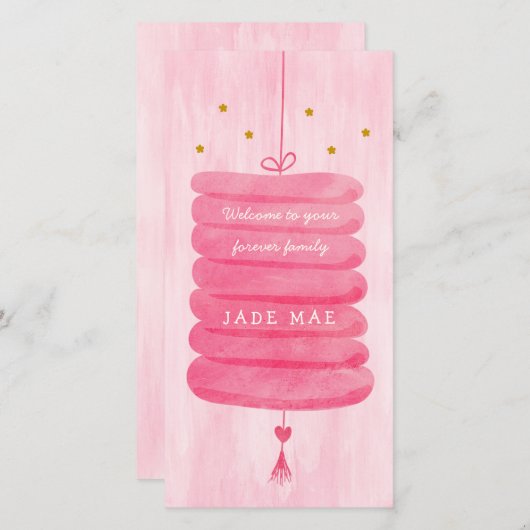 Kaart voor adoptie roze - een eeuwig familielamp (Voorkant / Achterkant)