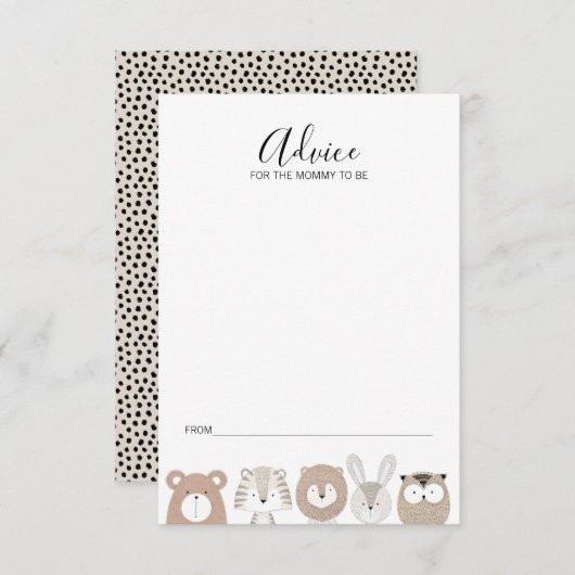 Kaart voor advies over het Baby shower van wilde d (Voorkant / Achterkant)