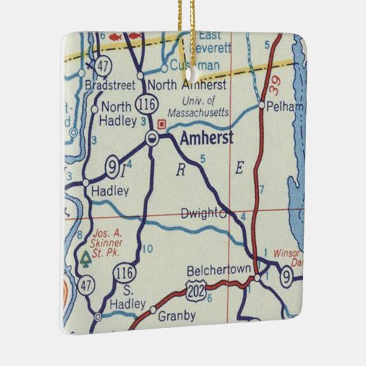  kaart voor Amherst MA Keramisch Ornament (Rechts)