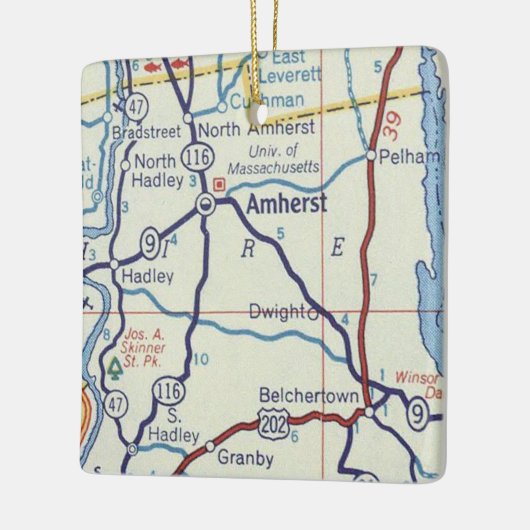  kaart voor Amherst MA Keramisch Ornament (Links)
