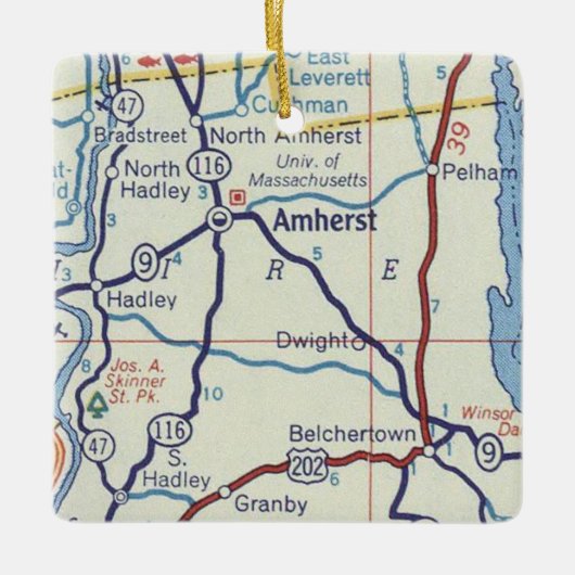  kaart voor Amherst MA Keramisch Ornament (Voorkant)