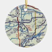 kaart voor Baraboo WI Keramisch Ornament (Voorkant)