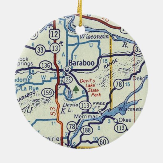 kaart voor Baraboo WI Keramisch Ornament (Achterkant)