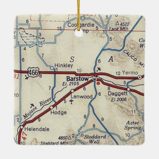  kaart voor Barstow CA Keramisch Ornament (Achterkant)