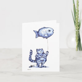 Kaart voor beterschap met vliegende vis en kat
