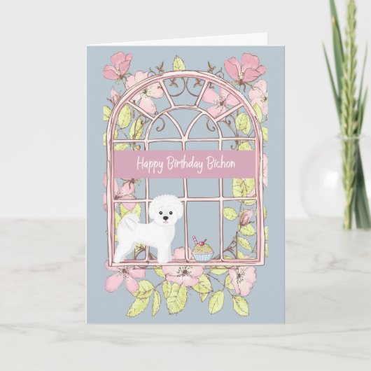 Kaart voor Bichon Dog. Venster Floral (Voorkant)