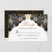Kaart voor Black and Gold Floral RSVP Enclosure (Voorkant / Achterkant)