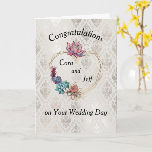 Kaart voor bruiloft met hart en met succes (Gele Bloem)