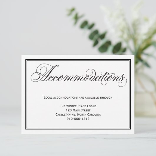 Kaart voor calligrafieScript Wedding Accommodation (Staand voorkant)