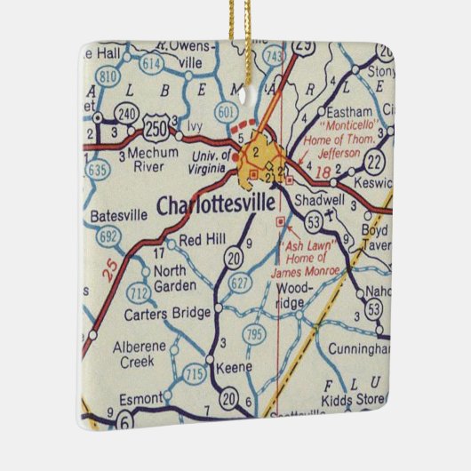  kaart voor Charlottesville VA Keramisch Ornament (Rechts)