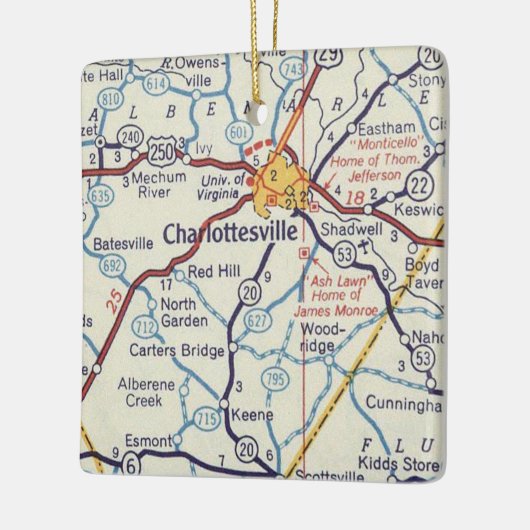  kaart voor Charlottesville VA Keramisch Ornament (Links)