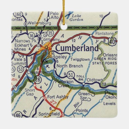  kaart voor Cumberland MD Keramisch Ornament (Achterkant)