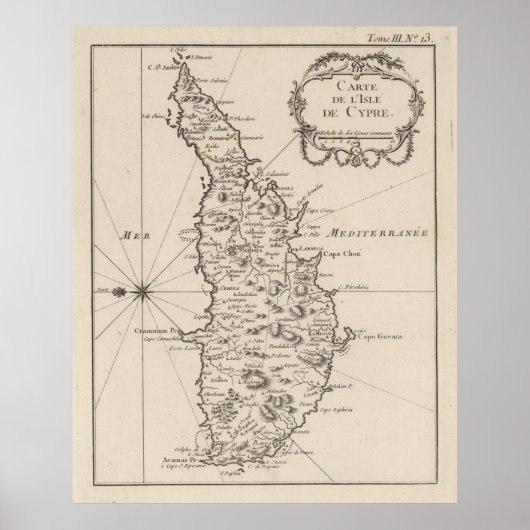 Kaart voor -Cyprus (1764) Poster (Voorkant)