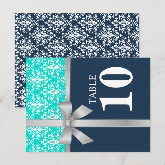 Kaart voor Damascus Silver Ribbon Table Number (Voorkant / Achterkant)