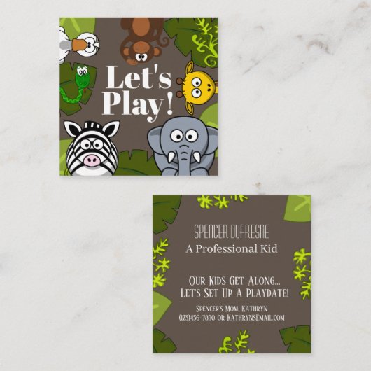 Kaart voor de afspeeldatum van kinderen vierkante visitekaartje (Voorkant / Achterkant)