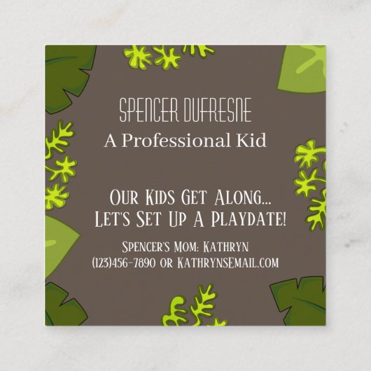 Kaart voor de afspeeldatum van kinderen vierkante visitekaartje (Achterkant)