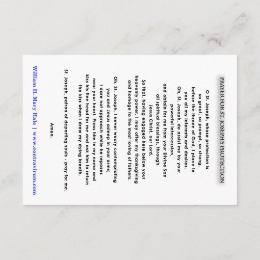 Kaart voor de bescherming van Sint-Jozefs (Achterkant)