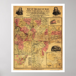 Kaart voor de burgeroorlog 1862 poster