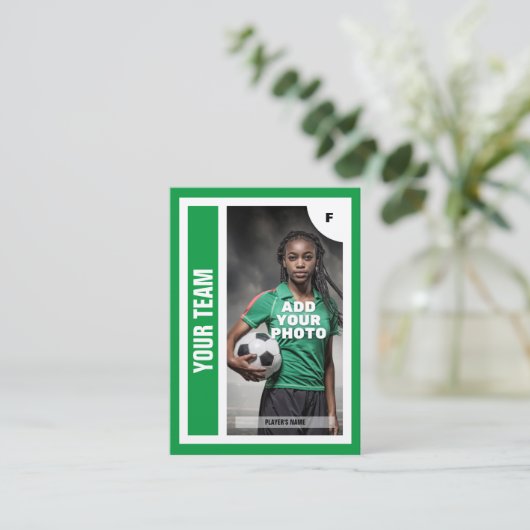 Kaart voor de handel in Voetbal (groen) - Voeg je  Contactkaartje (Staand voorkant)