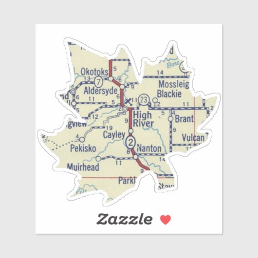  kaart voor de hogerivierAlberta Sticker (Vel)