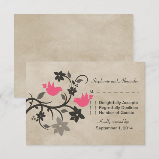 Kaart voor de reactie op roze bloemen (Voorkant / Achterkant)